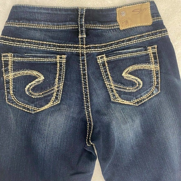 Silver Suki Mid Rise Skinny Jeans Medium Wash Thick Stitch Blue Denim Sz 26x31 - Picture 5 of 11